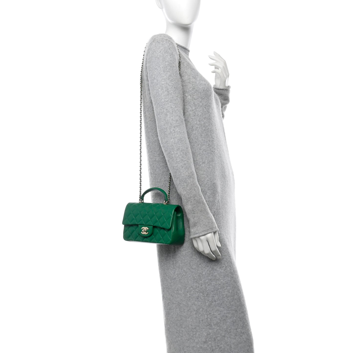 Lambskin Quilted Mini Top Handle Rectangular Flap Green