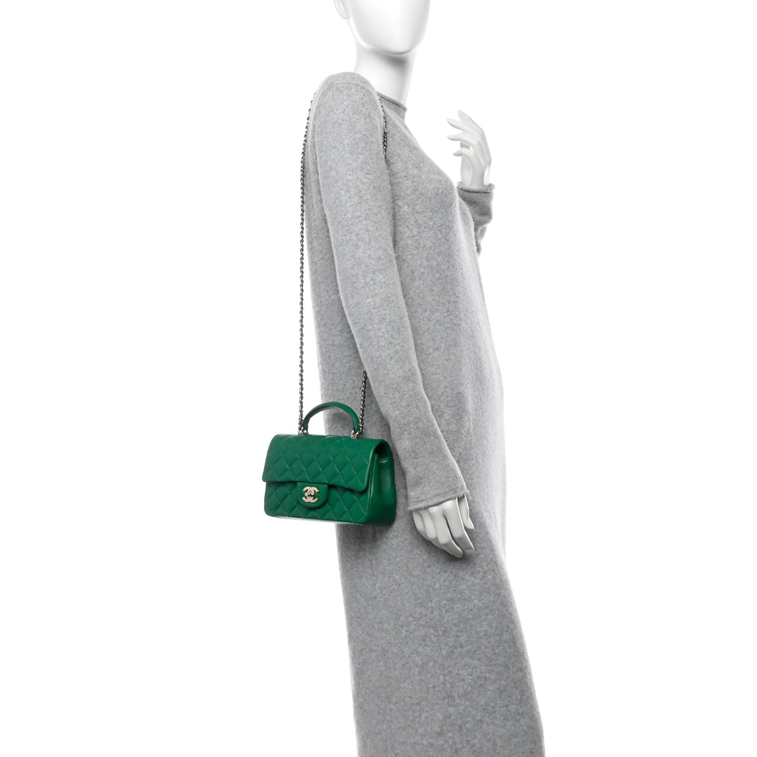 Chanel Lambskin Quilted Mini Top Handle Rectangular Flap Green 2 of 10