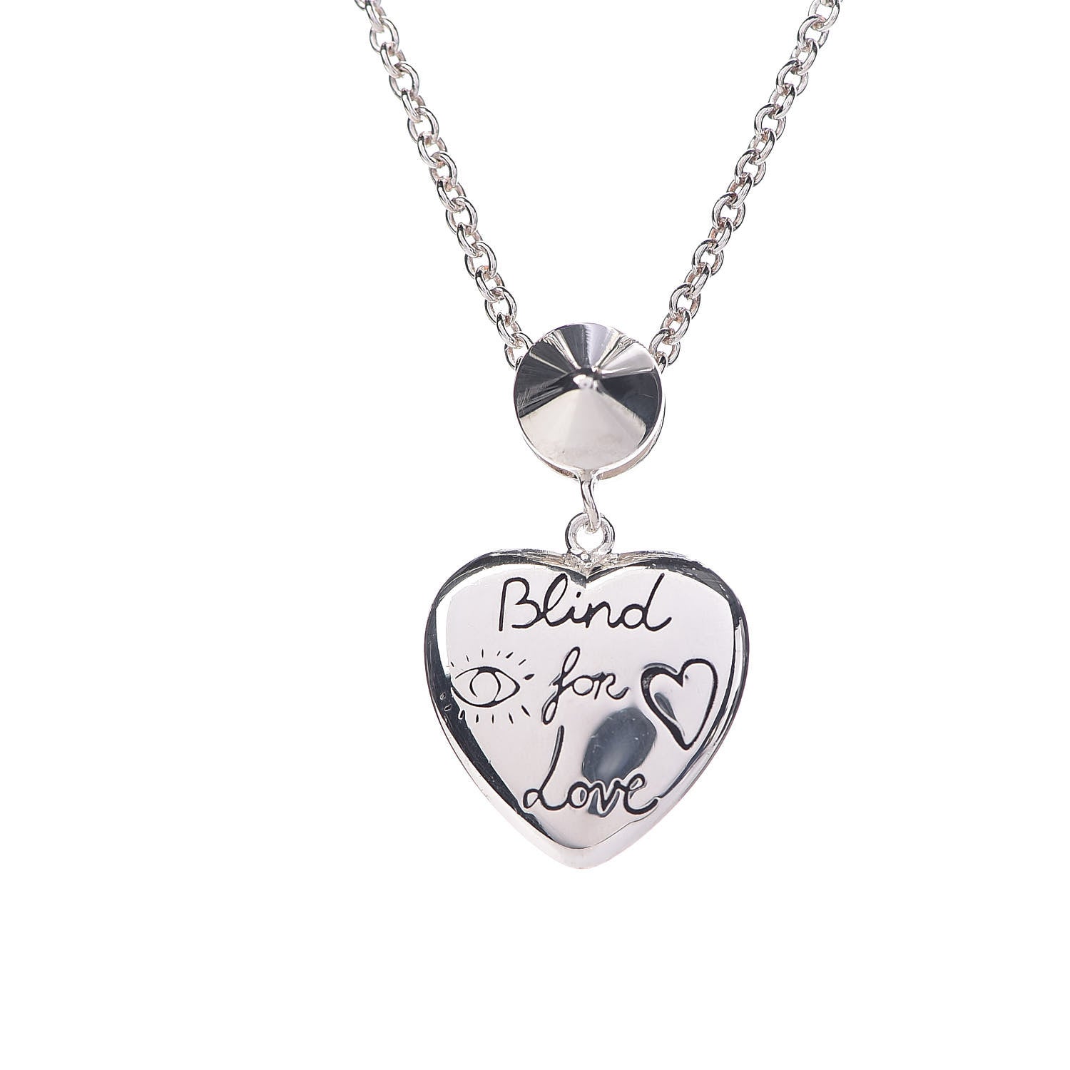 Gucci Sterling Silver Crystal Blind For Love Pendant Necklace 4 of 6