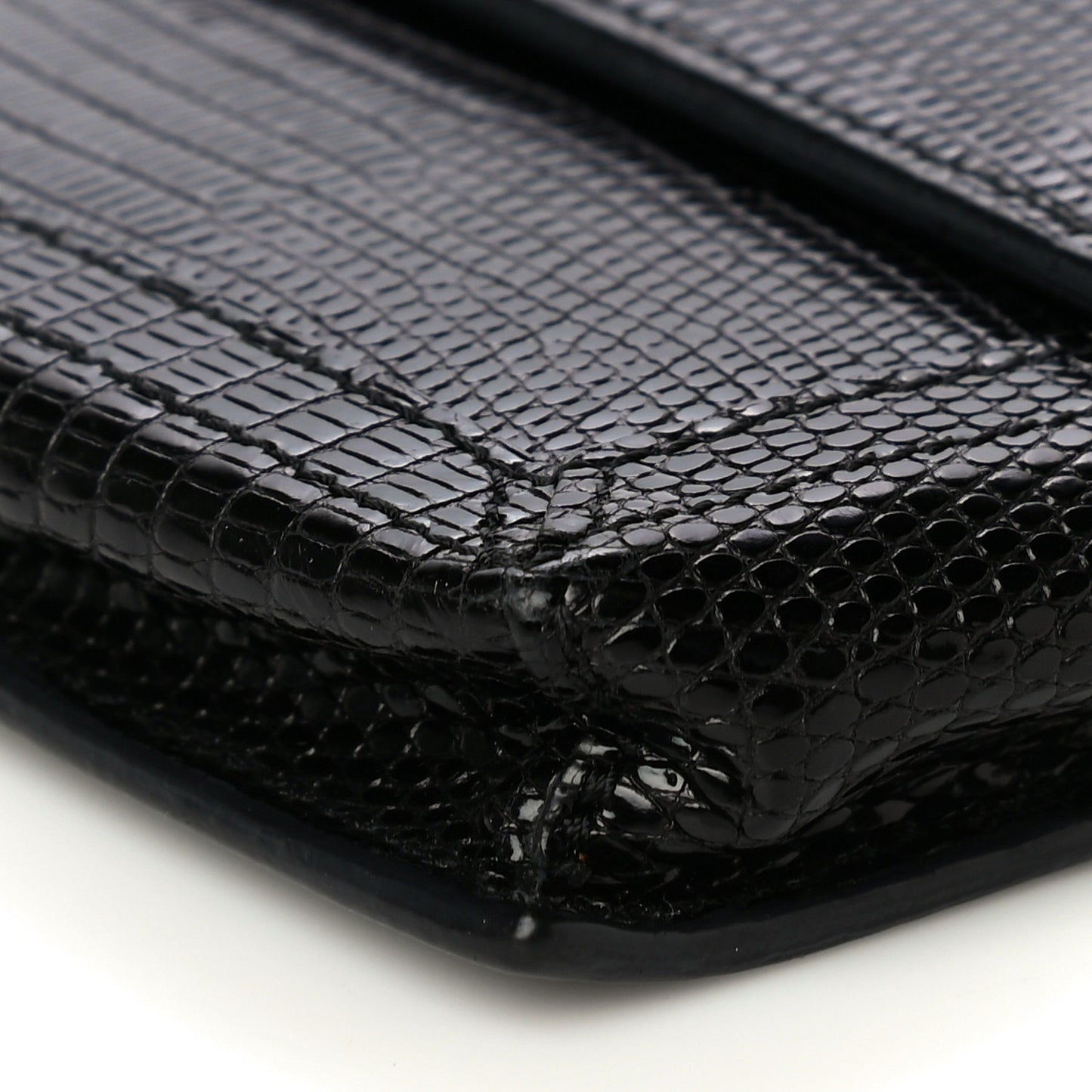 Calfskin Lizard Embossed Wallet on Chain Black