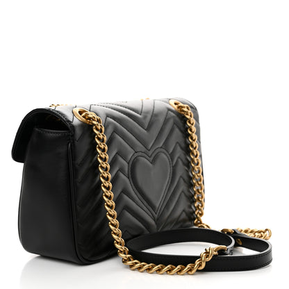 Gucci Calfskin Matelasse Small GG Marmont Shoulder Bag Black 3 of 10