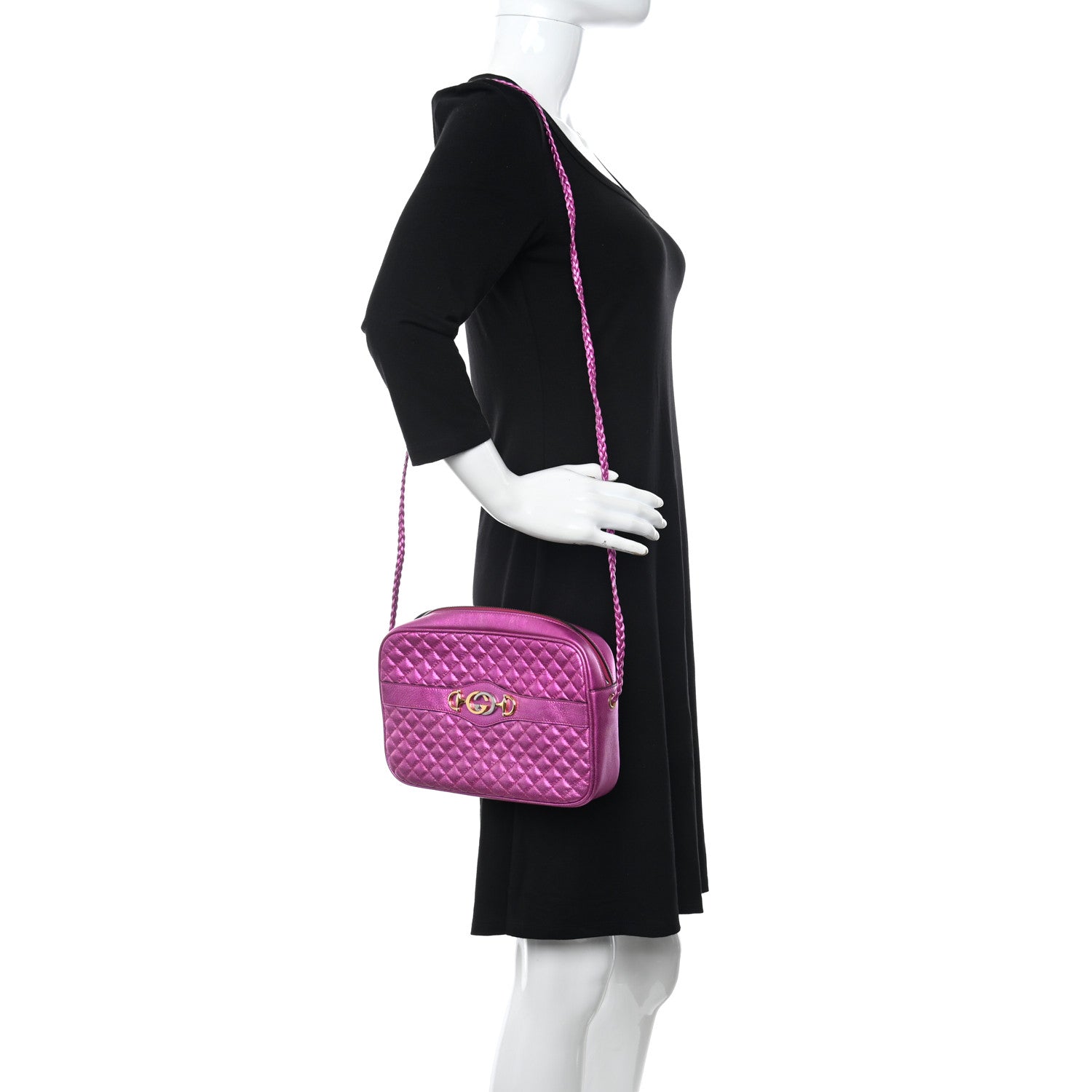 Gucci Laminated Nappa Trapuntata Small Zumi Shoulder Bag Fuxia 2 of 10