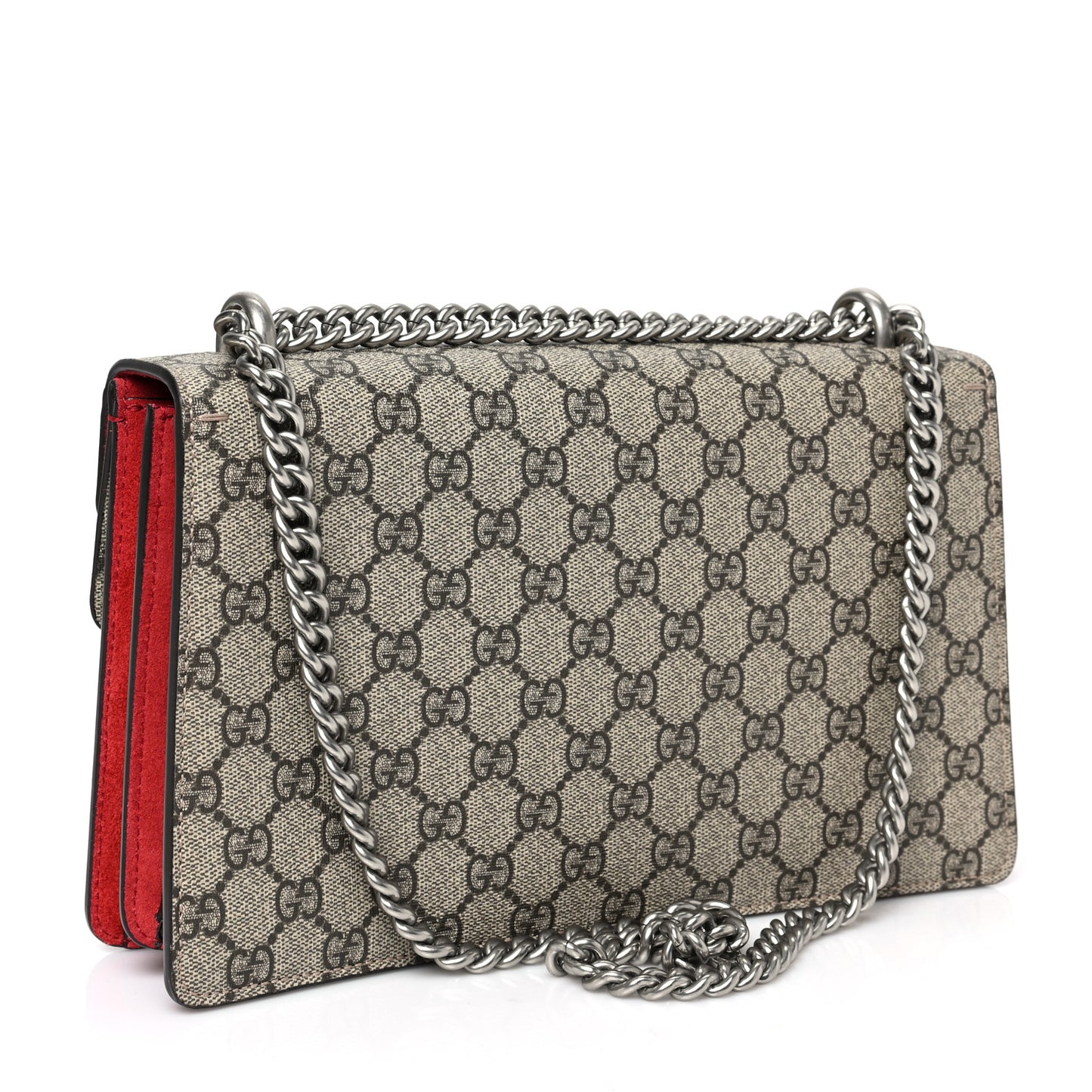 GG Supreme Monogram Suede Small Dionysus Shoulder Bag Beige Ebony Vulcanic Red