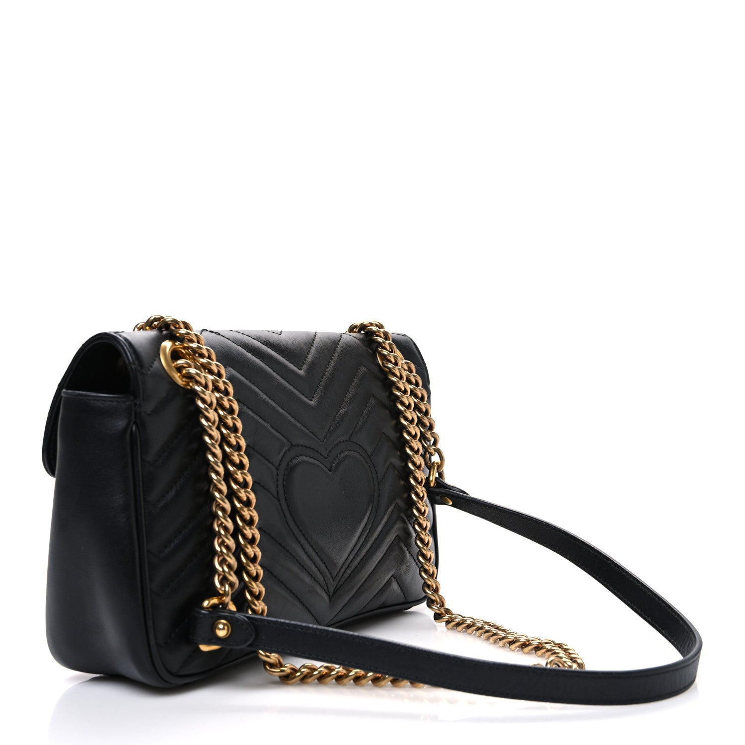 Gucci Calfskin Matelasse Small GG Marmont Shoulder Bag Black 3 of 11