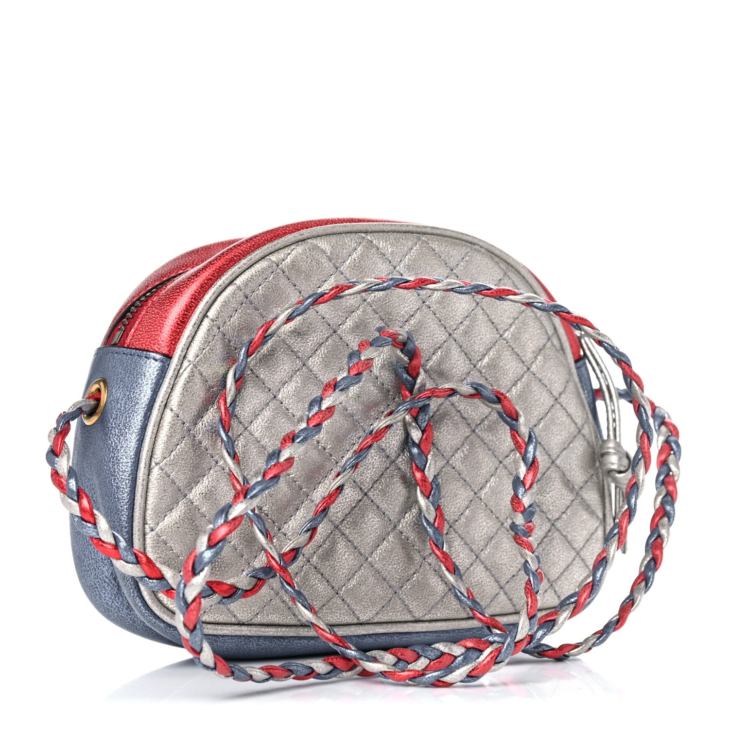 Gucci Laminated Nappa Trapuntata Mini Zumi Dome Shoulder Bag Rosso Marine Argento 3 of 13