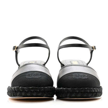 Chanel Lambskin Grosgrain CC Espadrilles Wedges 38 Black 2 of 11