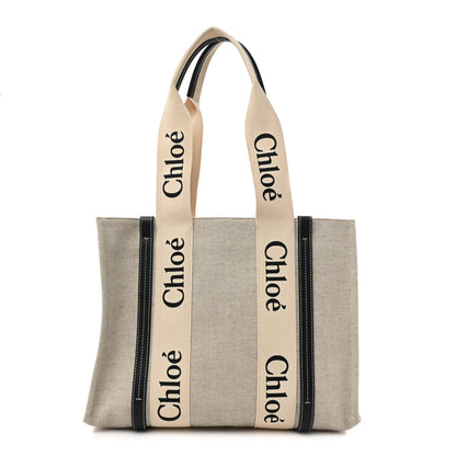 Chloe Cotton Calfskin Medium Woody Ribbon Tote White Black 1 of 8