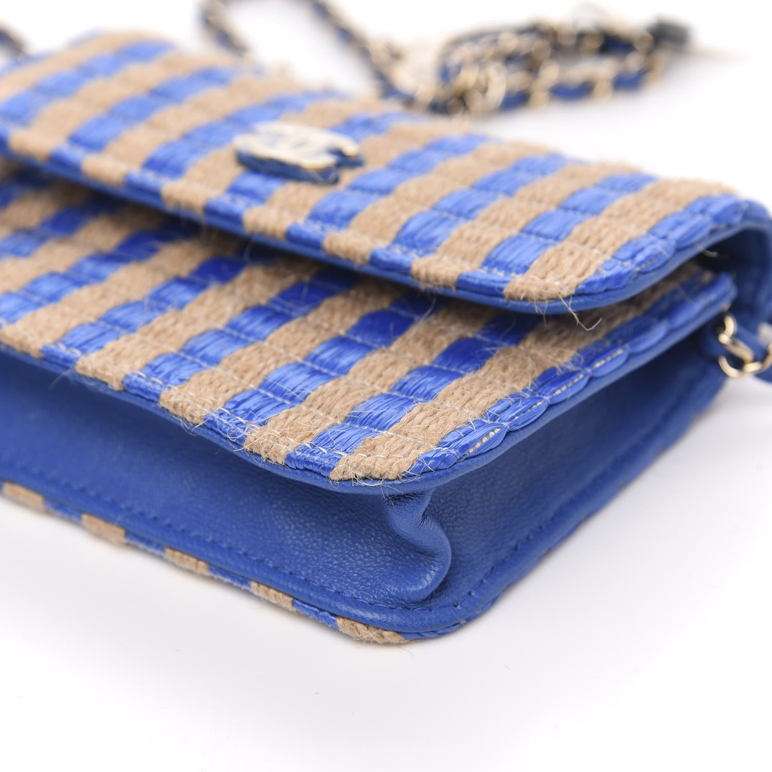 Chanel Raffia Jute Striped Belt Bag Blue Beige 9 of 10