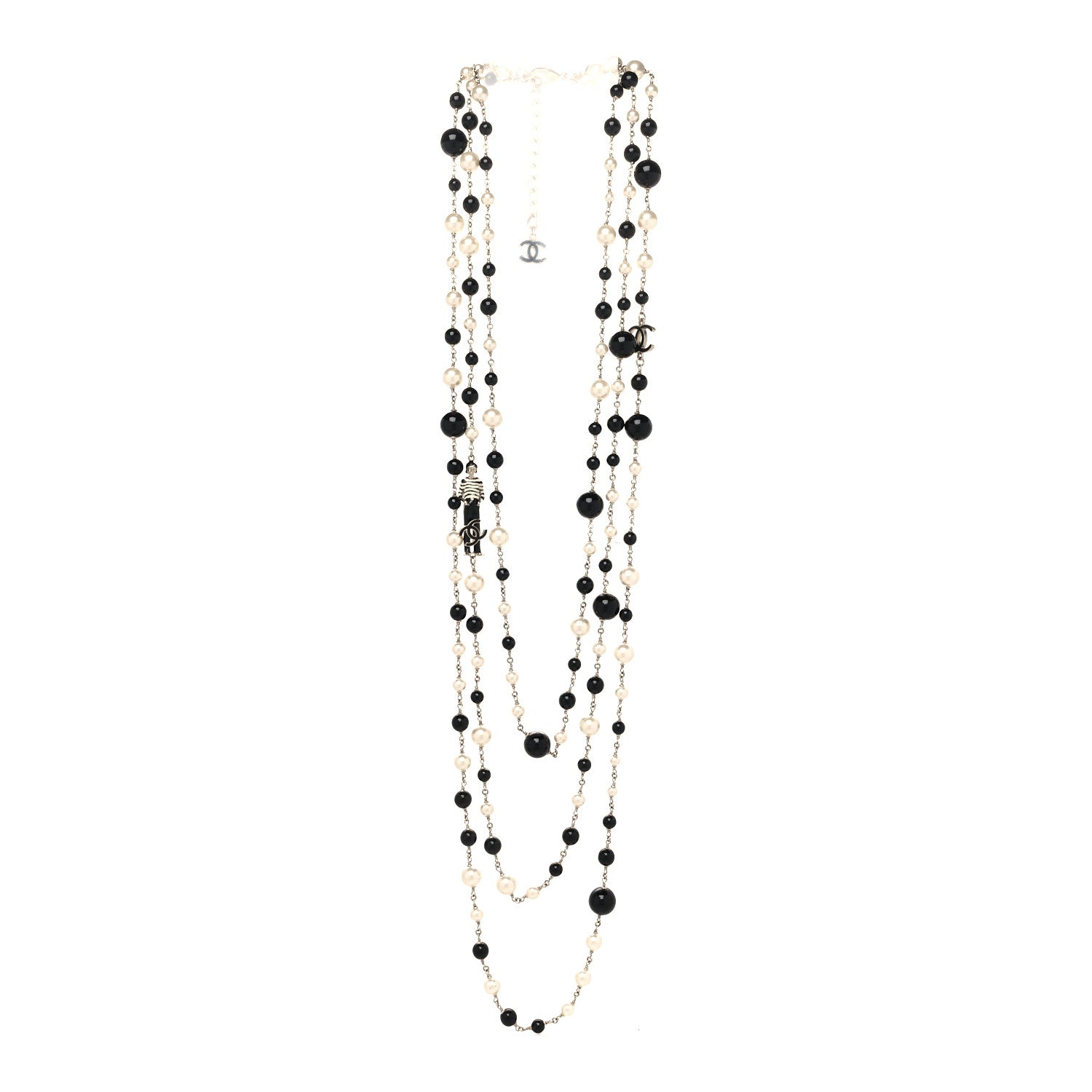 Chanel Crystal Pearl Resin CC Necklace Black Gold 3 of 5