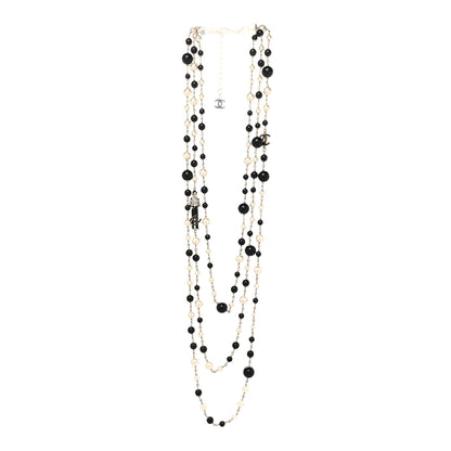 Chanel Crystal Pearl Resin CC Necklace Black Gold 3 of 5