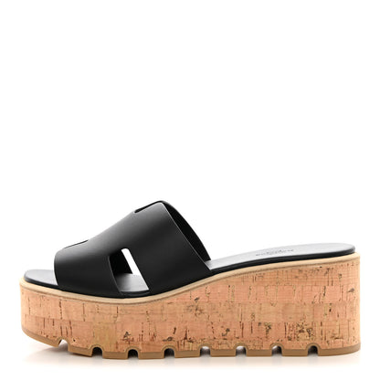 Hermes Calfskin Cork Eze 30 Sandals 40 Black 1 of 9