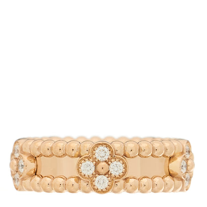 Van Cleef & Arpels 18K Rose Gold Diamond Sweet Perlee Clovers Ring 51 5.75 1 of 5