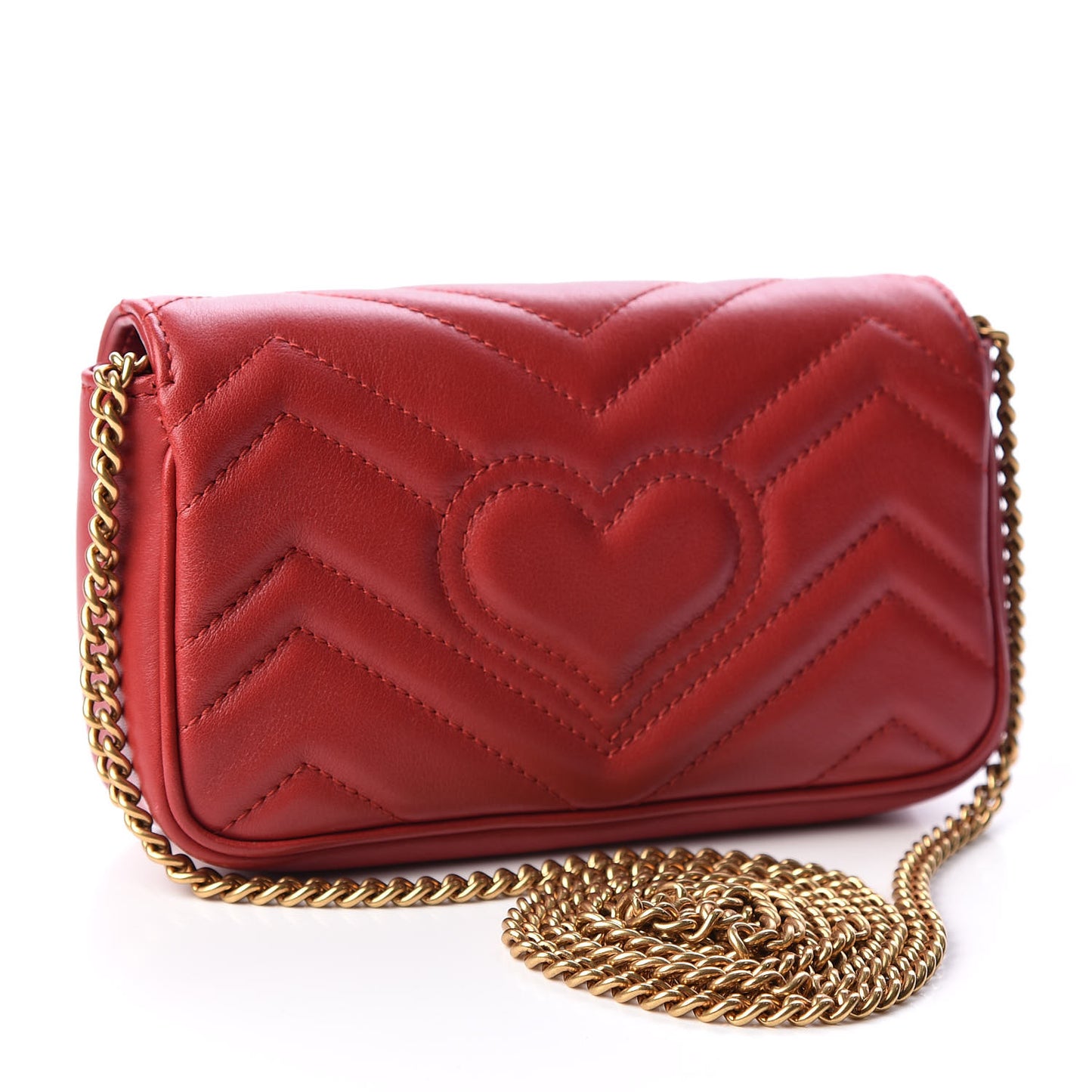 Calfskin Matelasse Super Mini GG Marmont Shoulder Bag Hibiscus Red