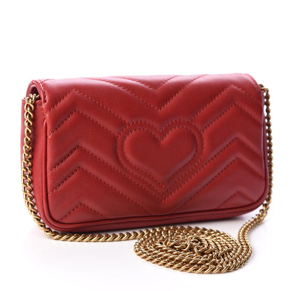 Gucci Calfskin Matelasse Super Mini GG Marmont Shoulder Bag Hibiscus Red 2 of 10