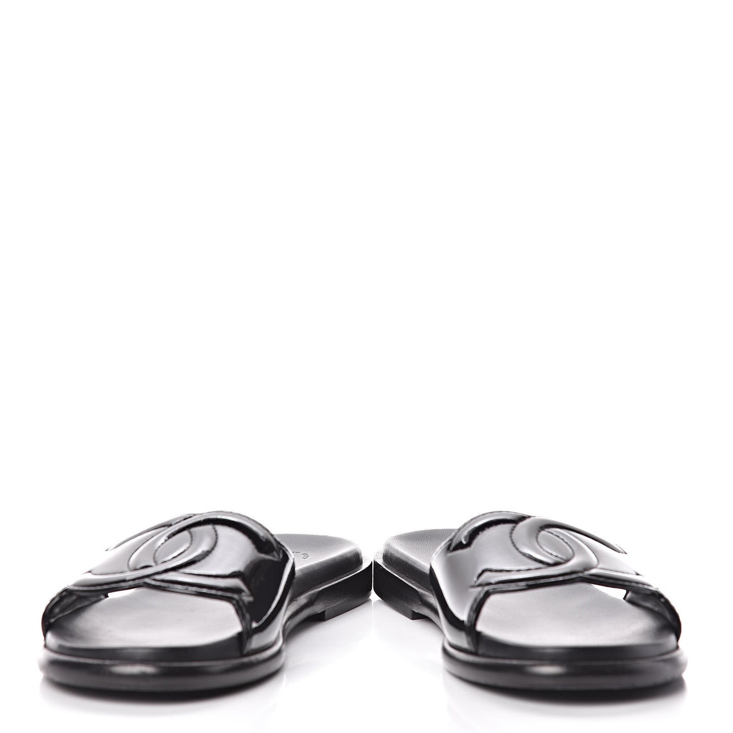 Patent Calfskin CC Slip On Mules 39 Black