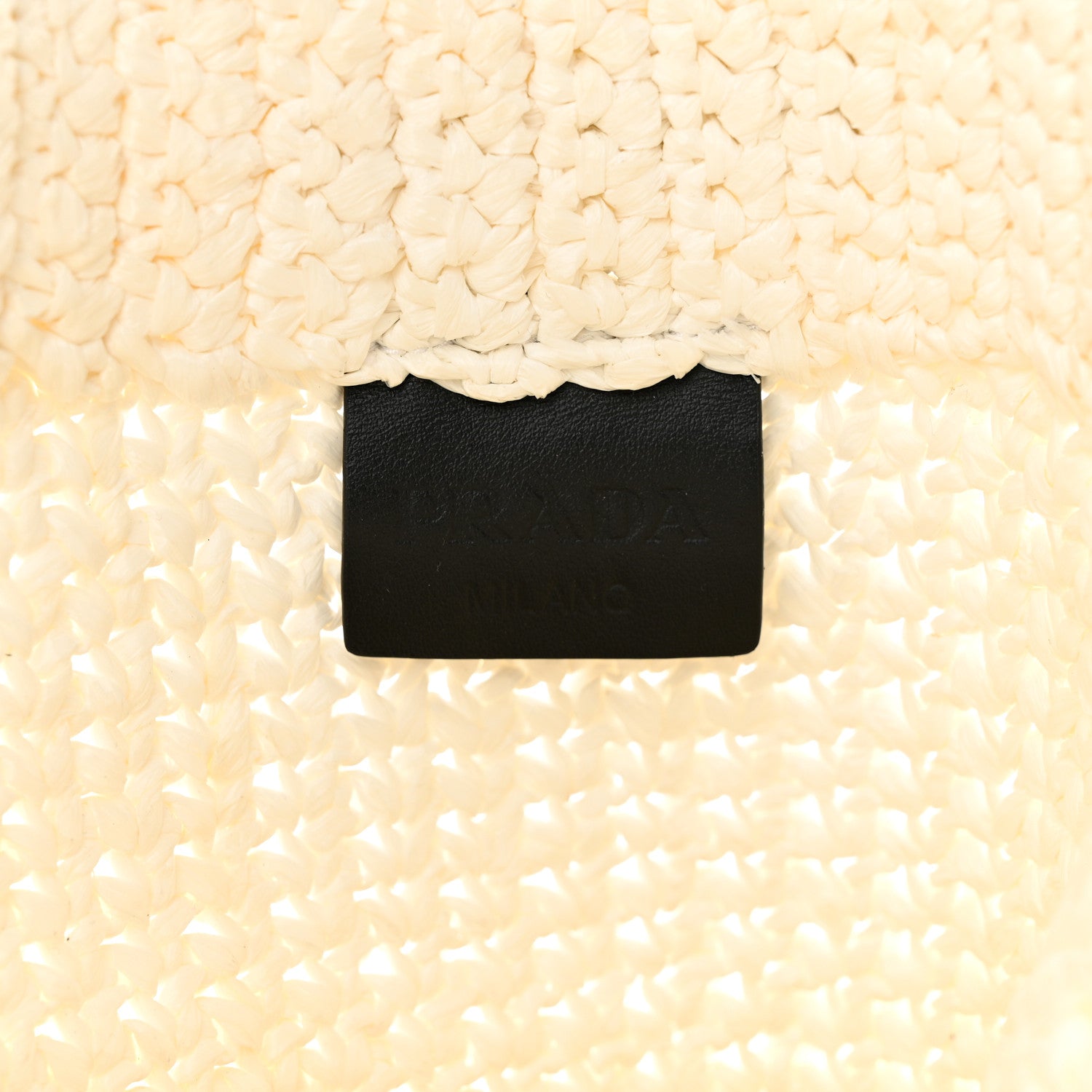 Prada Yarn Raffia Effect Crochet Embroidered Small Logo Tote White 6 of 11