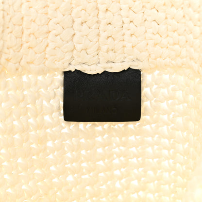 Prada Yarn Raffia Effect Crochet Embroidered Small Logo Tote White 6 of 11