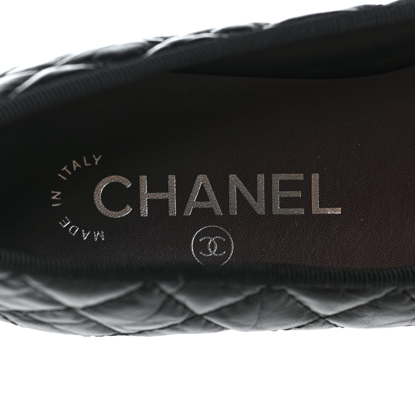 Aged Calfskin Quilted CC Cap Toe Ballerina Flats 37 Black