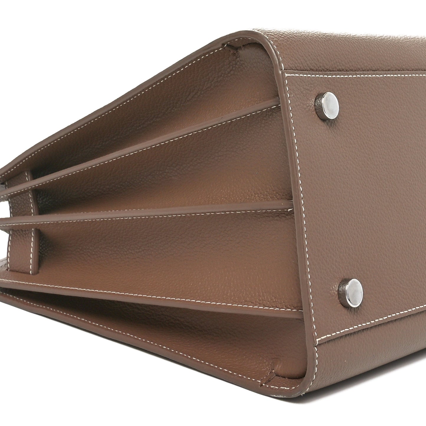 Grained Calfskin Topstitch Small Classic Sac De Jour Taupe