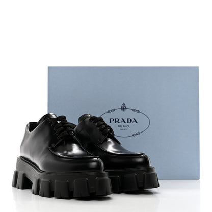 Prada Spazzolato Rois Monolith 55mm Derby Loafers 39 Black 9 of 9