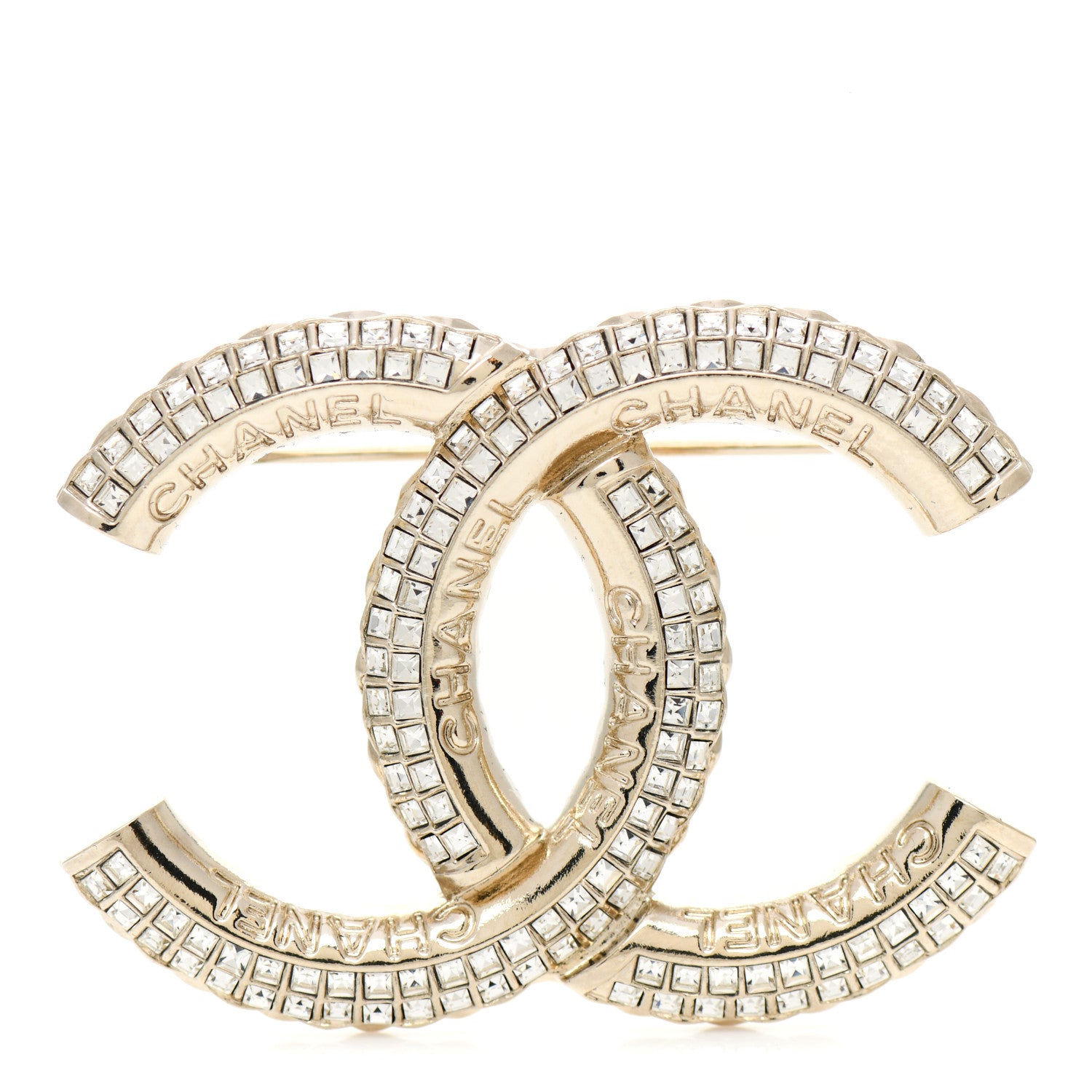 Chanel Metal Crystal Baguette CC Brooch Gold 1 of 5