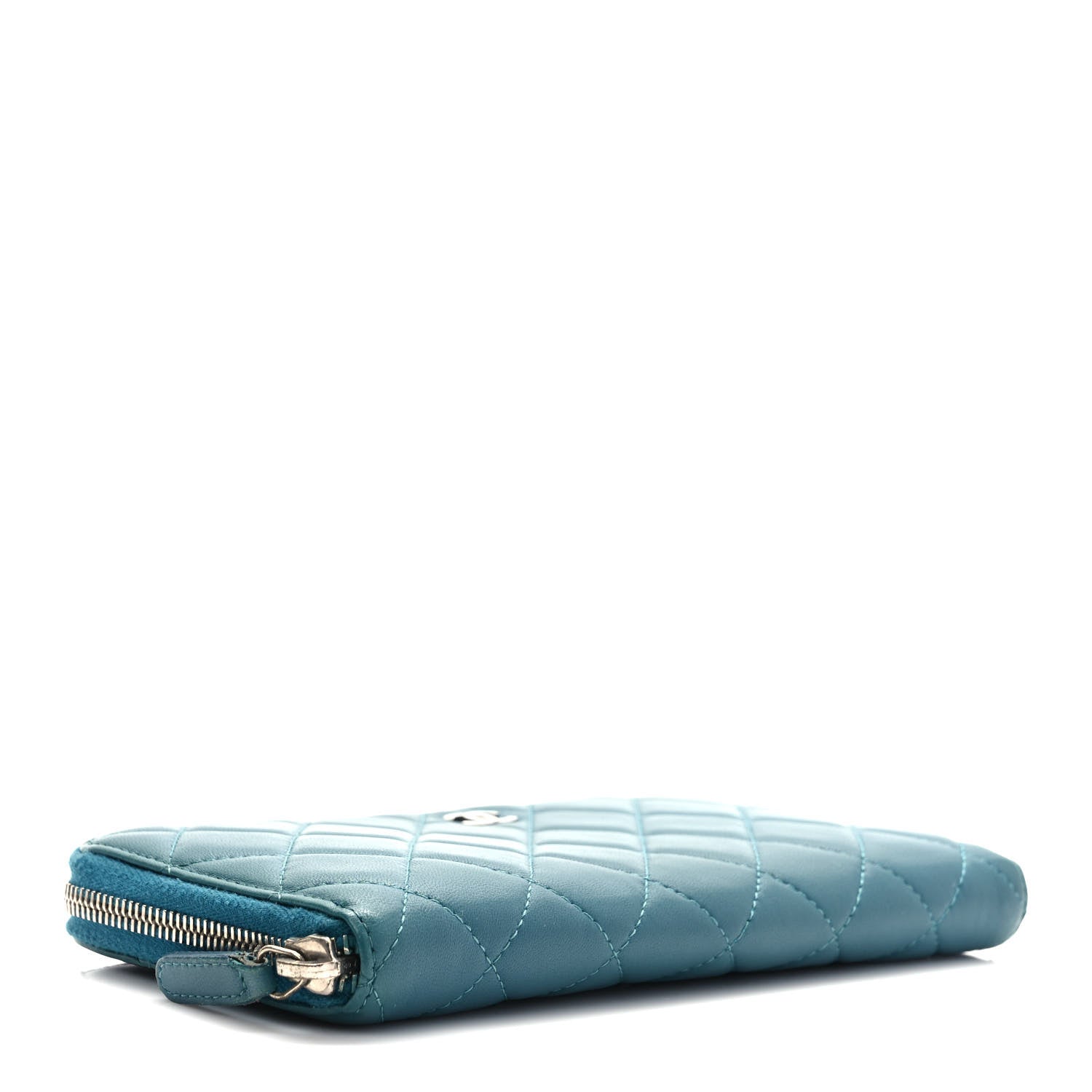 Chanel Lambskin Quilted Large Gusset Zip Around Wallet Turquoise 4 of 7