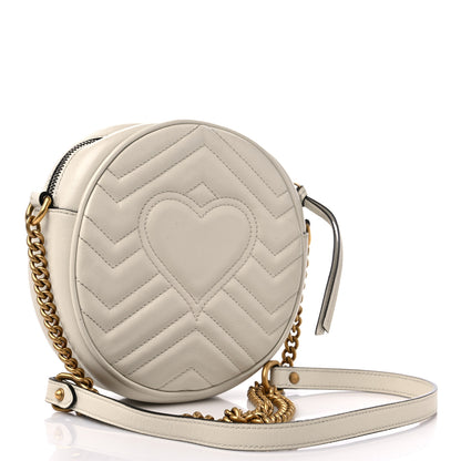 Gucci Calfskin Matelasse Mini GG Marmont Round Shoulder Bag White 3 of 13
