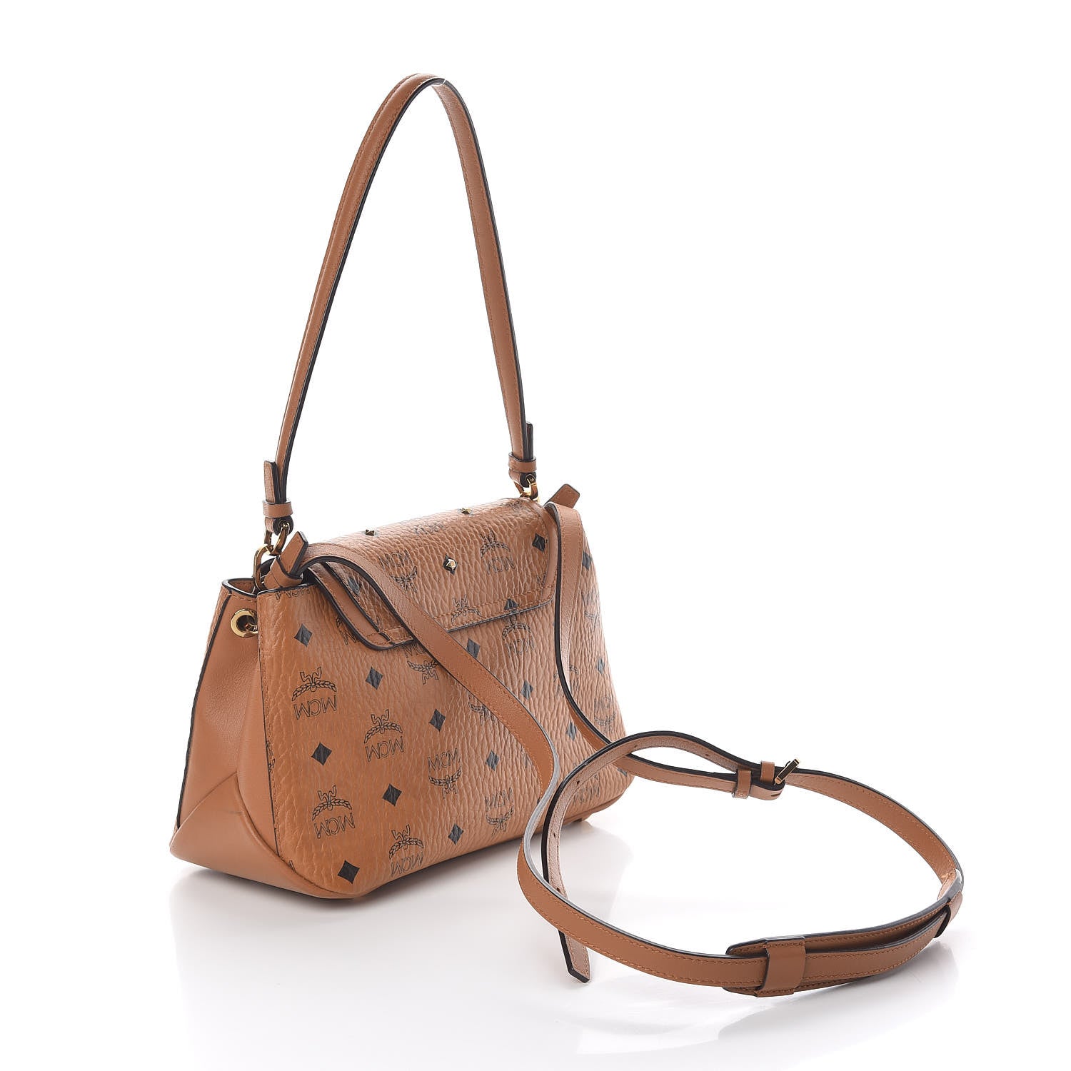 MCM Visetos Studded Flap Shoulder Bag Cognac 4 of 11
