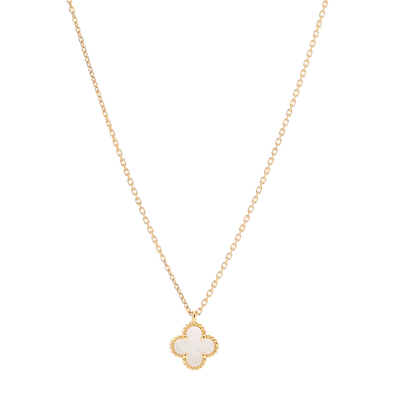 Van Cleef & Arpels 18K Yellow Gold Mother of Pearl Sweet Alhambra Pendant Necklace 1 of 7