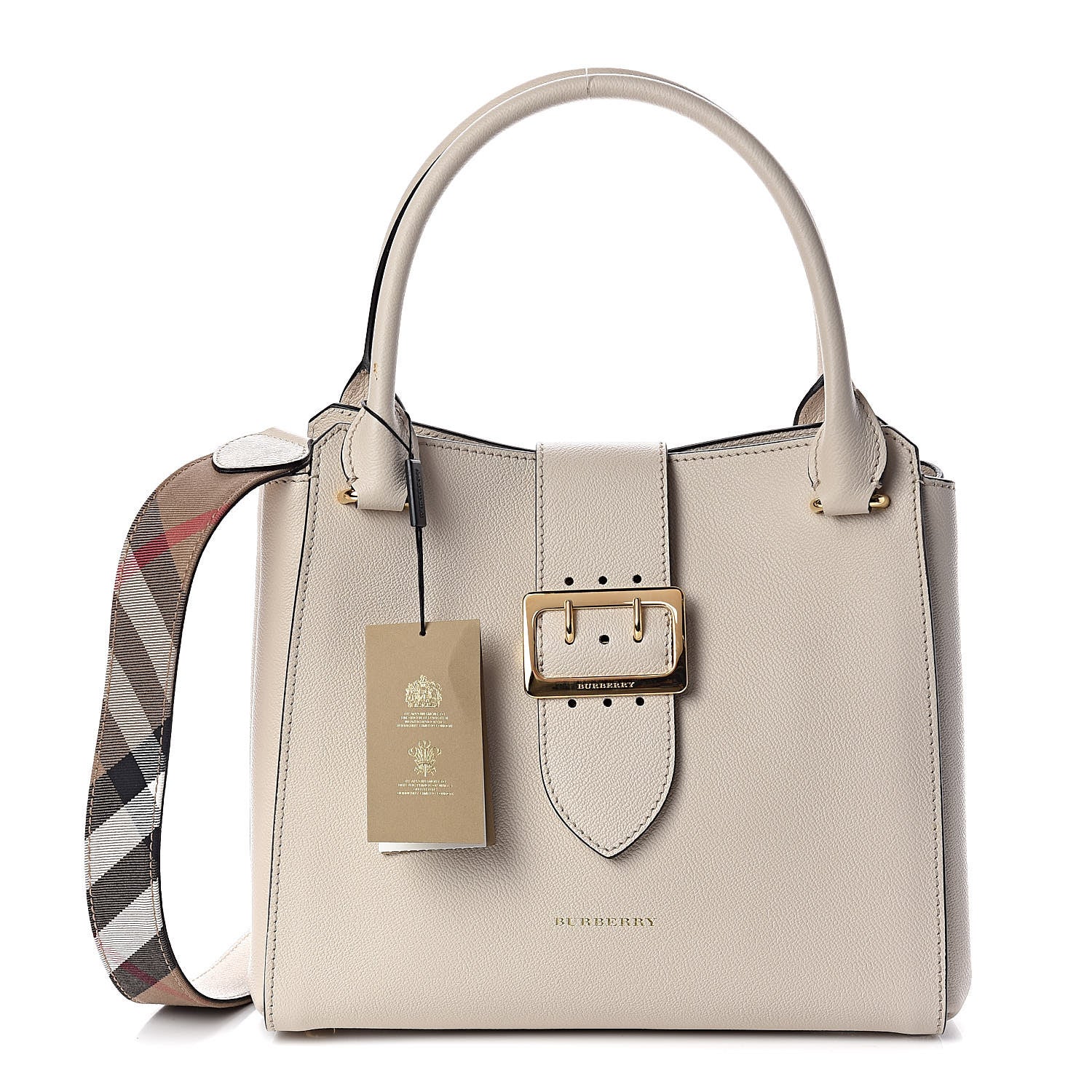 Burberry Soft Grain Calfskin Medium Buckle Tote Limestone 1 of 9