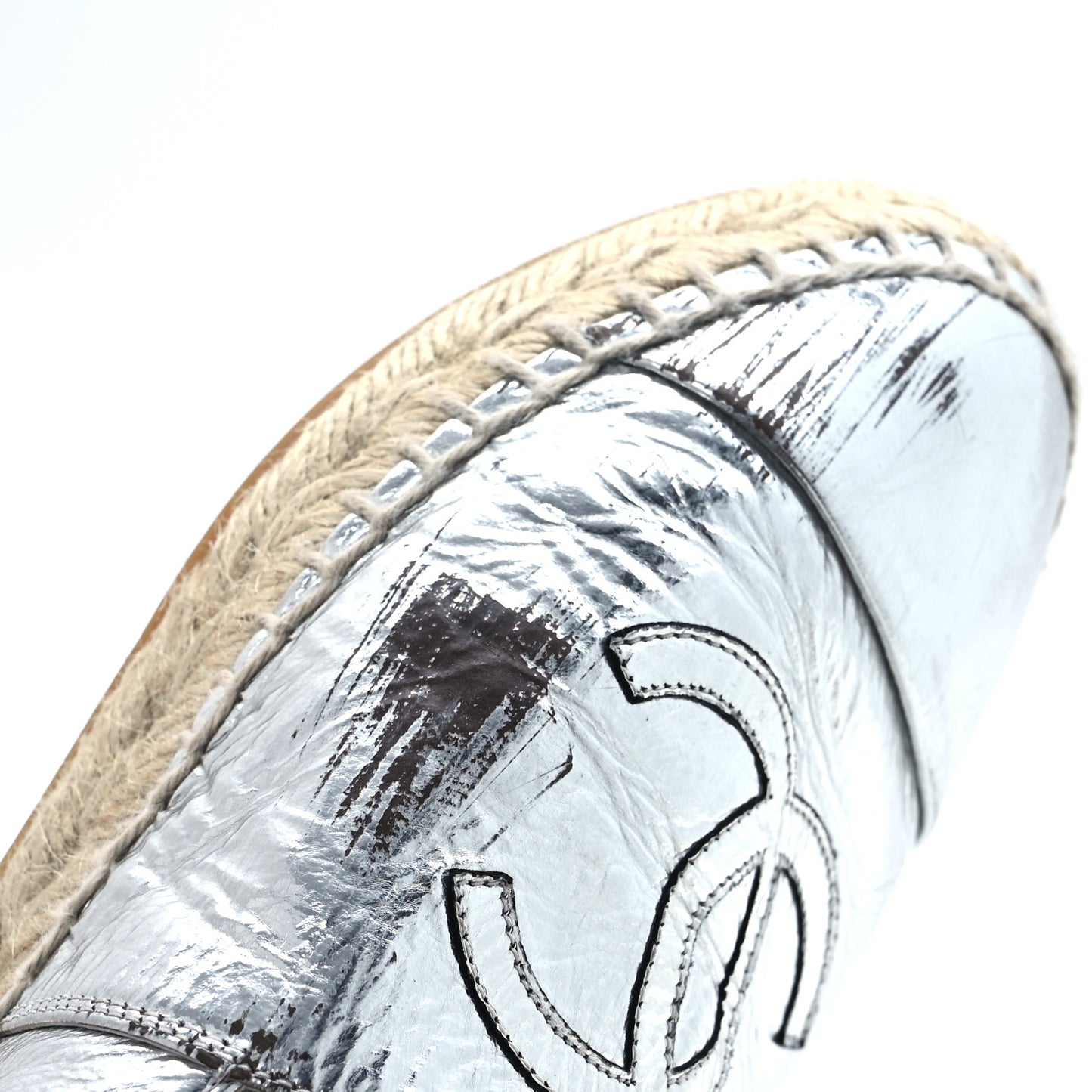 Laminated Goatskin CC Espadrilles 38 Silver