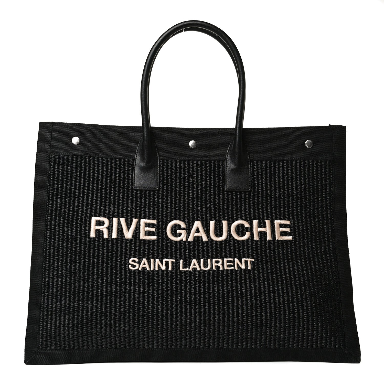 Saint Laurent Raffia Linen Calfskin Rive Gauche Tote Black 1 of 9