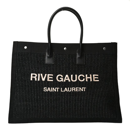 Saint Laurent Raffia Linen Calfskin Rive Gauche Tote Black 1 of 9
