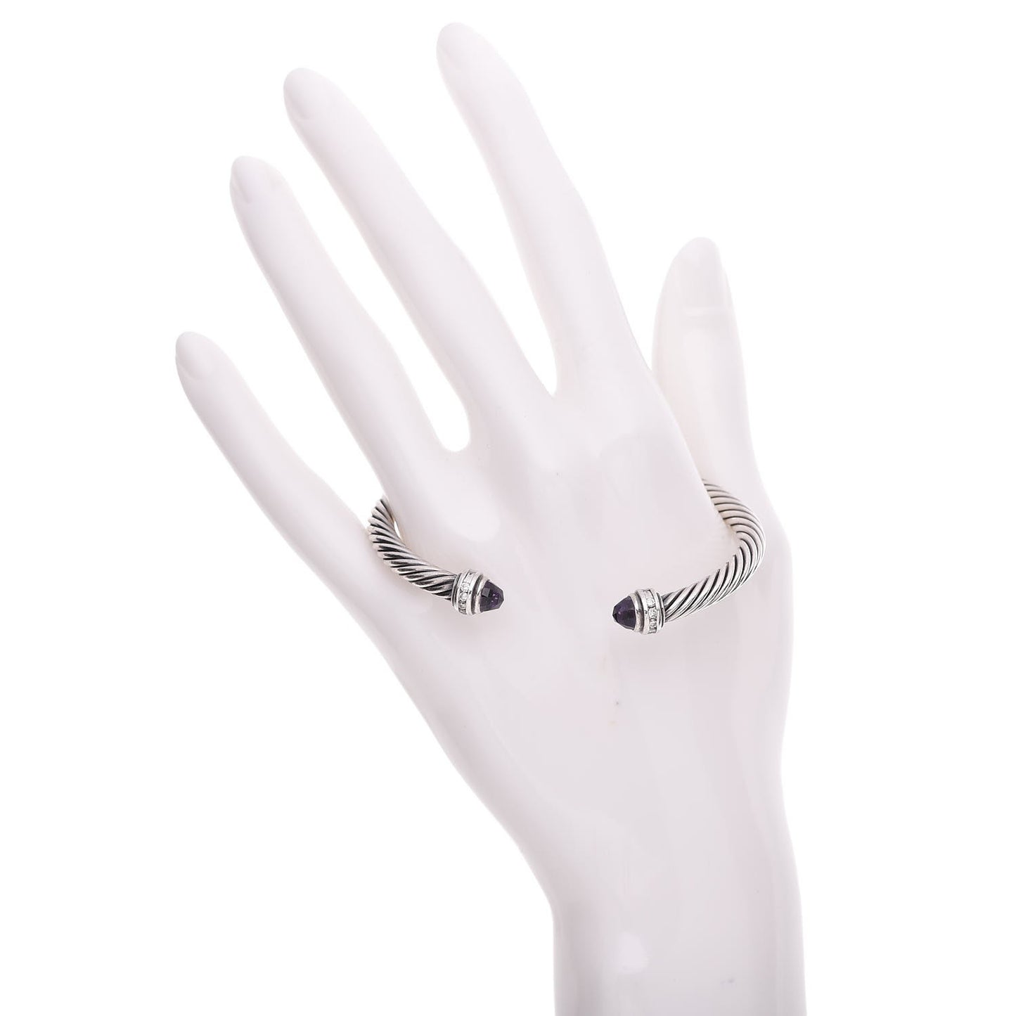 Sterling Silver Diamond Amethyst 5mm Cable Classics Bracelet