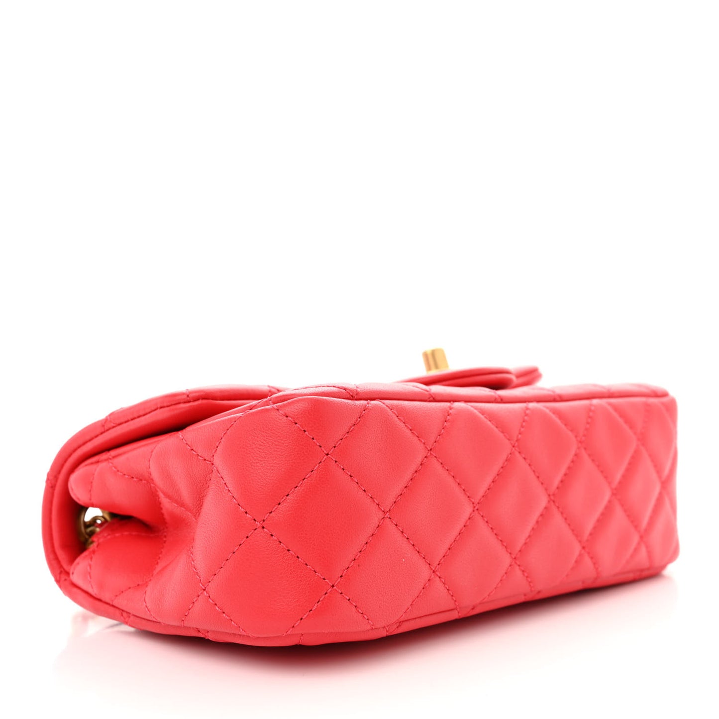 Lambskin Quilted Mini Rectangular Pearl Crush Flap Red