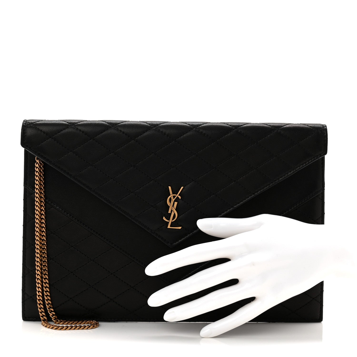 Saint Laurent Lambskin Quilted Double Flap Chain Pouch Black 2 of 8