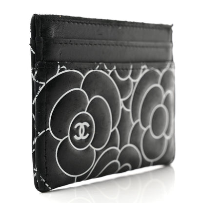 Chanel Lambskin Camellia Embossed Card Holder Black White 3 of 12