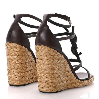 Saint Laurent Calfskin Cassandra 105 Espadrille Wedges 39 Chocolate 5 of 9