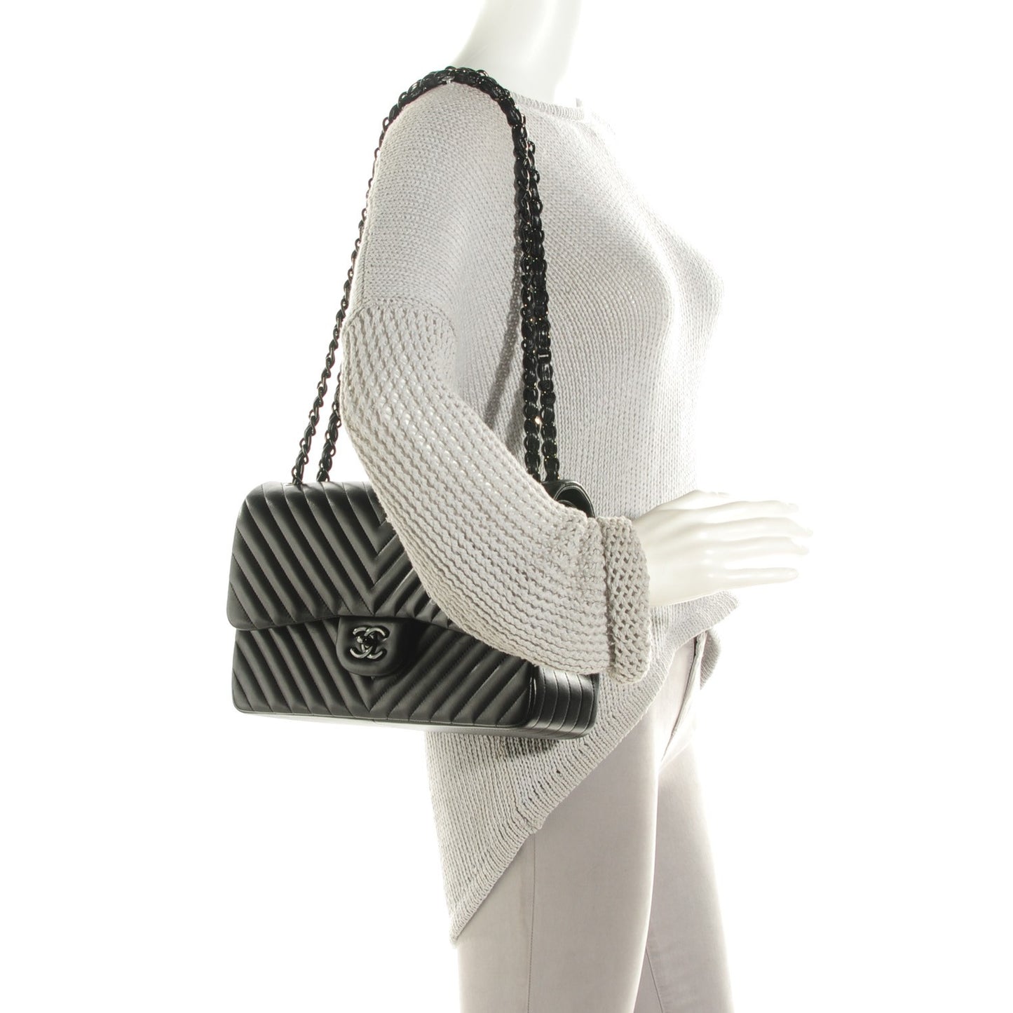 Lambskin Chevron Quilted Jumbo Double Flap So Black