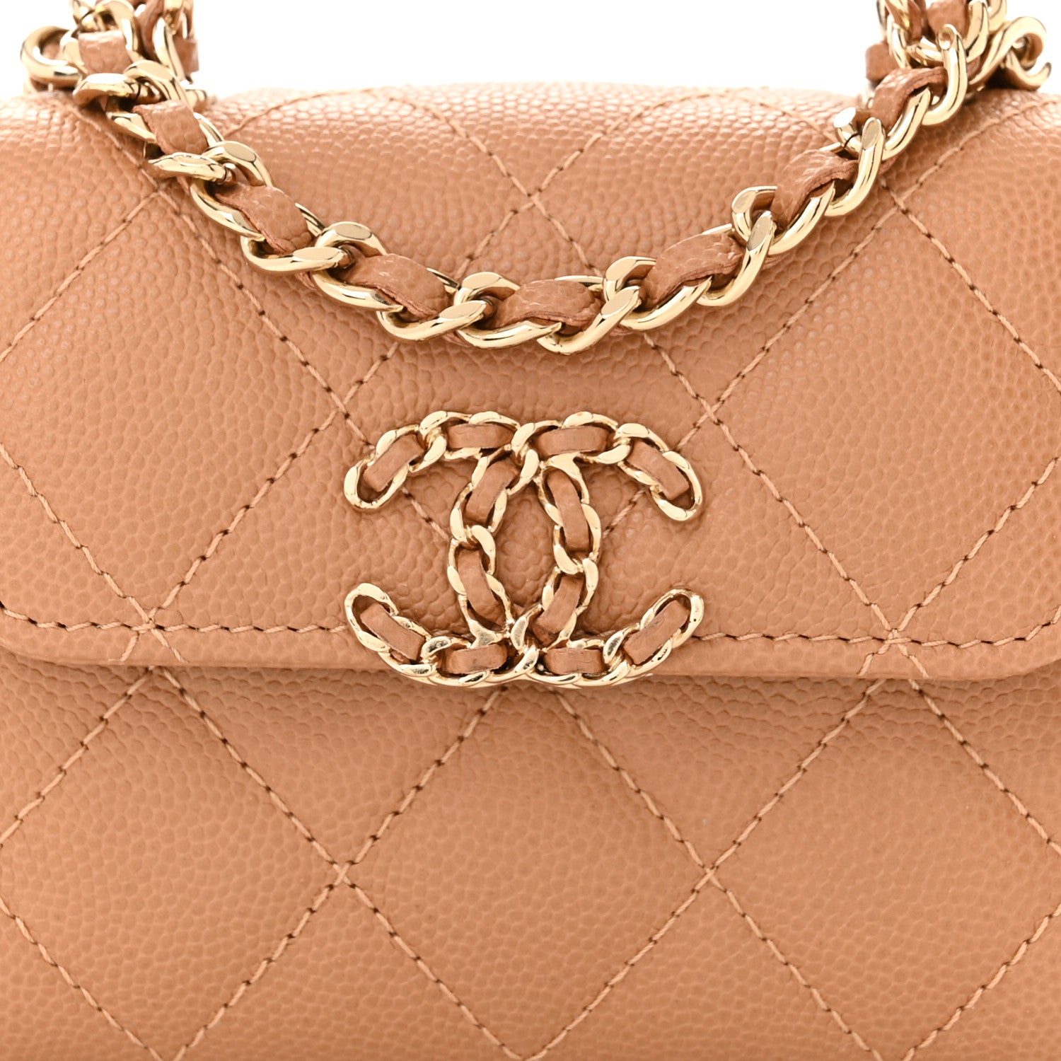 Chanel Caviar Quilted Mini Chain Top Handle With Chain Beige 8 of 10