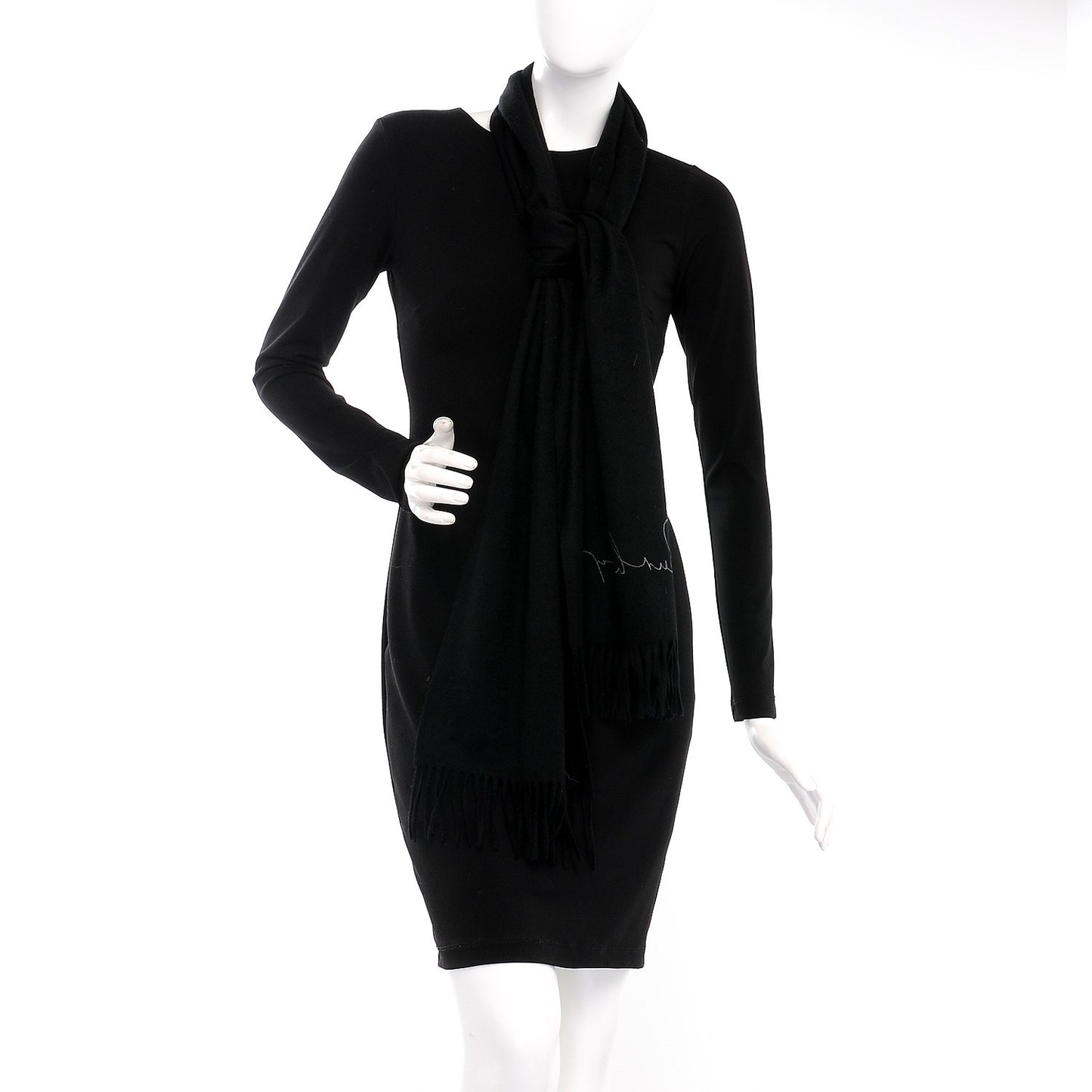 Cashmere Script Fringe Scarf Black