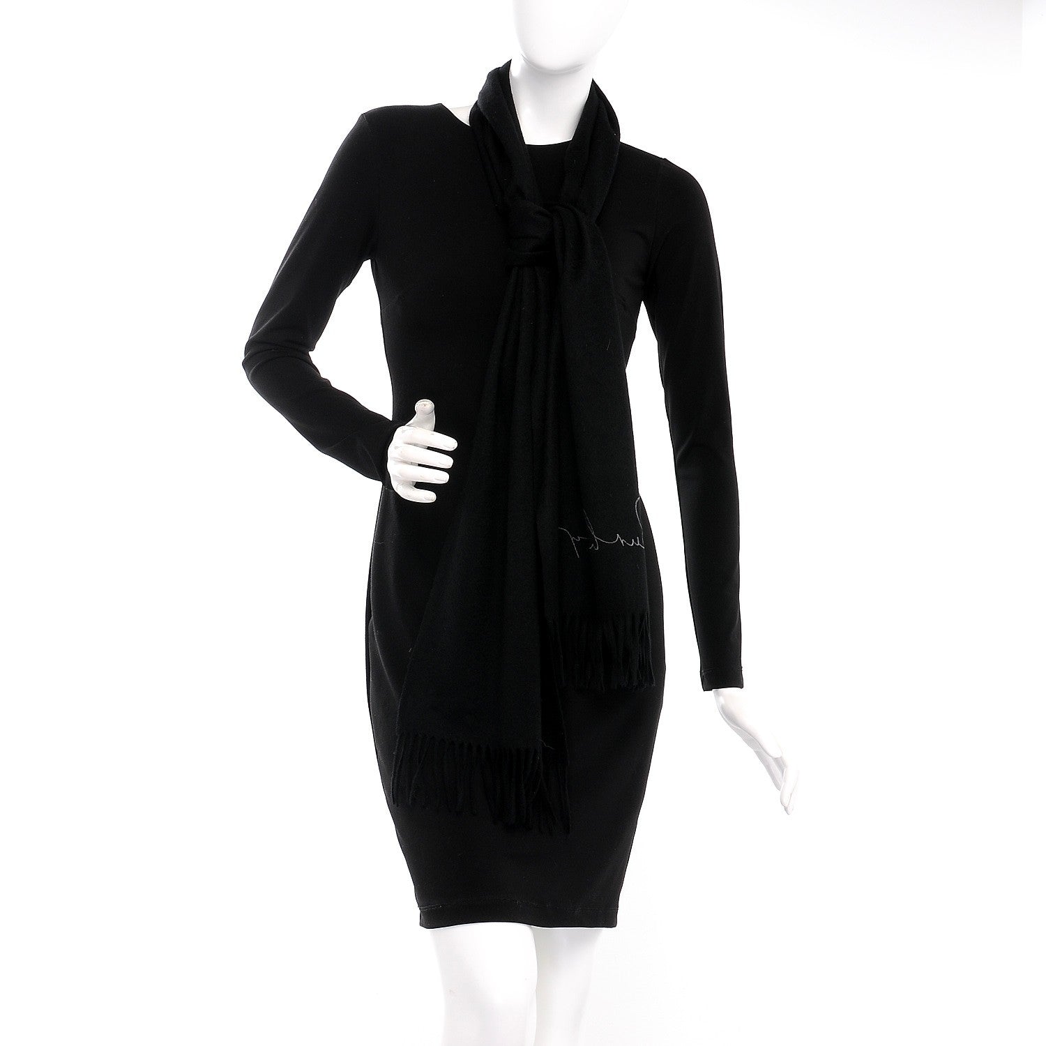 Burberry Cashmere Script Fringe Scarf Black 2 of 5