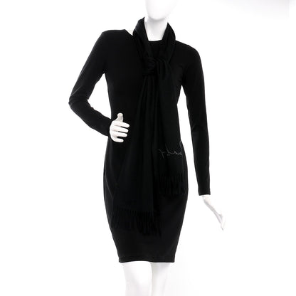 Burberry Cashmere Script Fringe Scarf Black 2 of 5