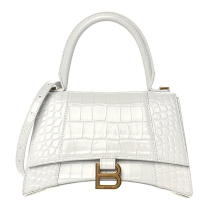 Balenciaga Shiny Calfskin Crocodile Embossed Small Hourglass Top Handle Bag White 1 of 11