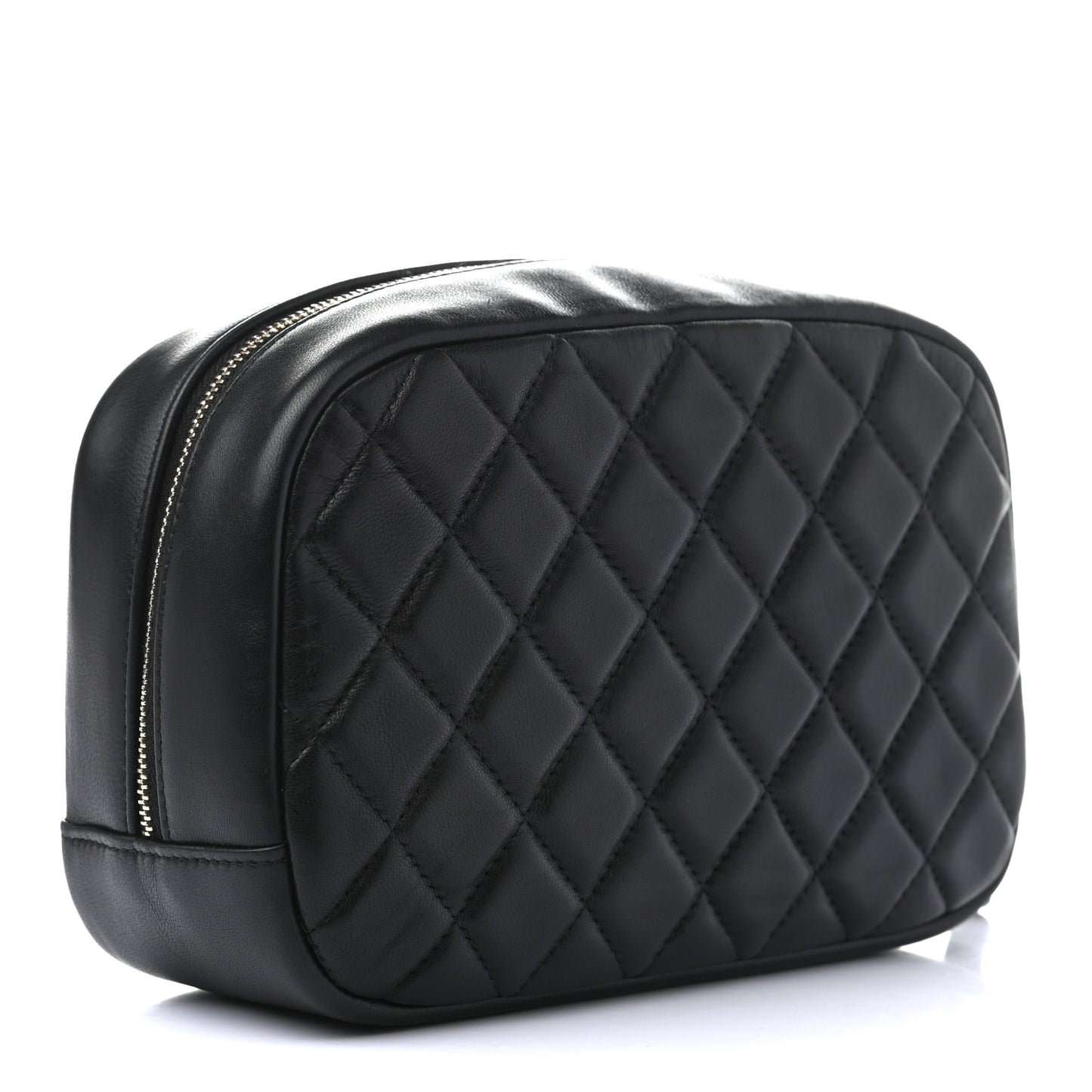 Lambskin Quilted Medium Curvy Pouch Cosmetic Case Black