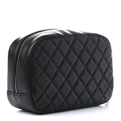 Chanel Lambskin Quilted Medium Curvy Pouch Cosmetic Case Black 3 of 7