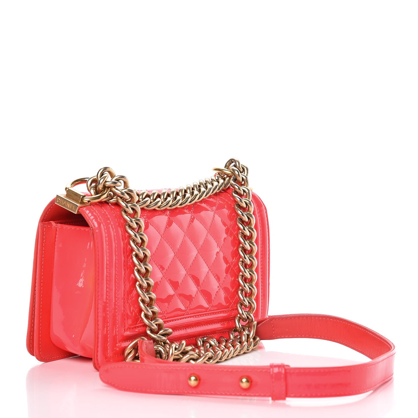 Patent Calfskin Quilted Small Boy Flap Pink