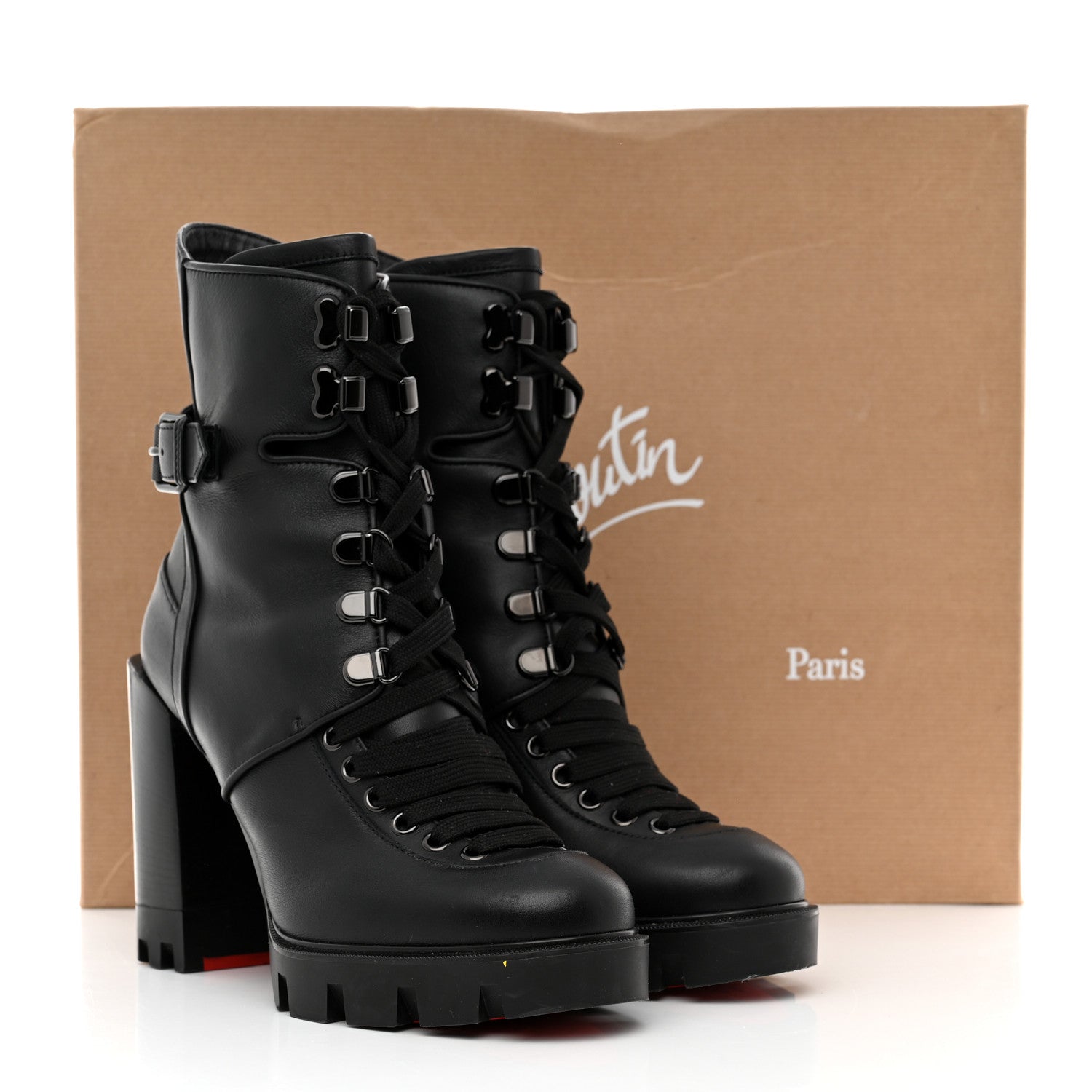 Christian Louboutin Calfskin Macademia 100 Biker Platform Boots 38 Black 8 of 8