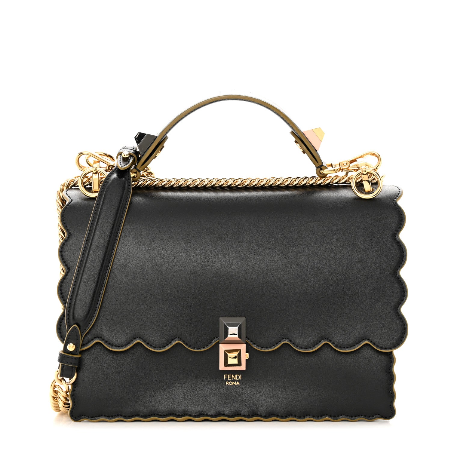 Fendi Vitello Liberty Scalloped Studded Kan I Shoulder Bag Black 1 of 21