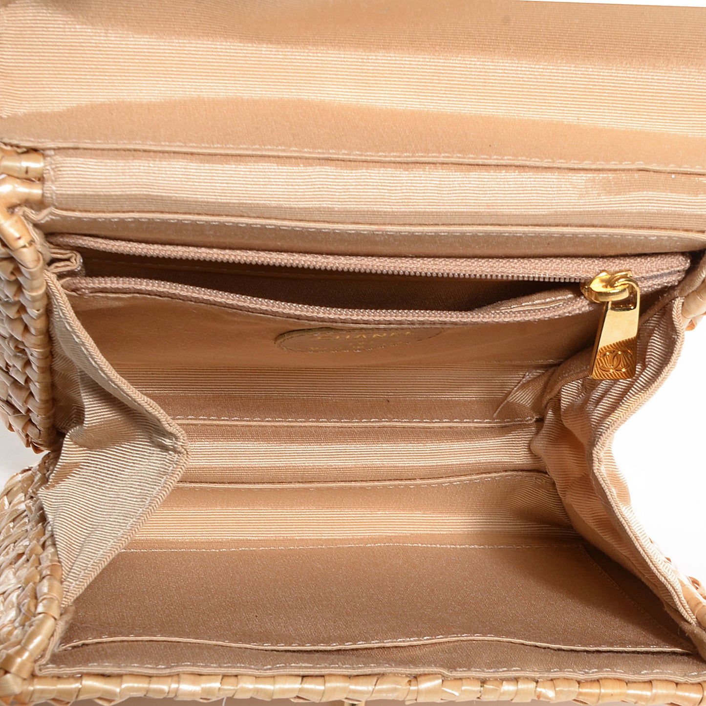 Woven Straw Mini Flap Beige
